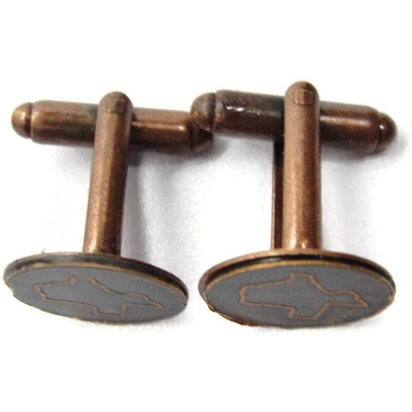 Vintage Texas Copper Cufflinks Round Shirt Accessories Wedding - Picture 3 of 11
